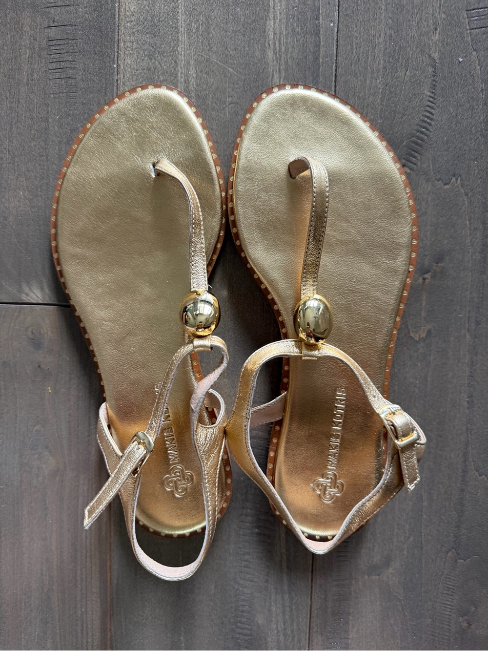 Gold Metallic T-Strap Sandals - Women